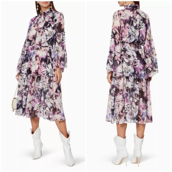 💕MISA LOS ANGELES💕 Merce Dress ~ Purple Floral Print Large EUC - Picture 3 of 12